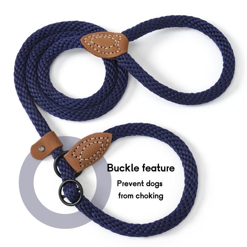 Mile High Life Slip Leads for Dogs | Heavy Duty Dog Training Leash | 4 Feet No Pull Slip Leashes w Leather Tip | Navy Rope Lead for Dogs Outside - Image 2
